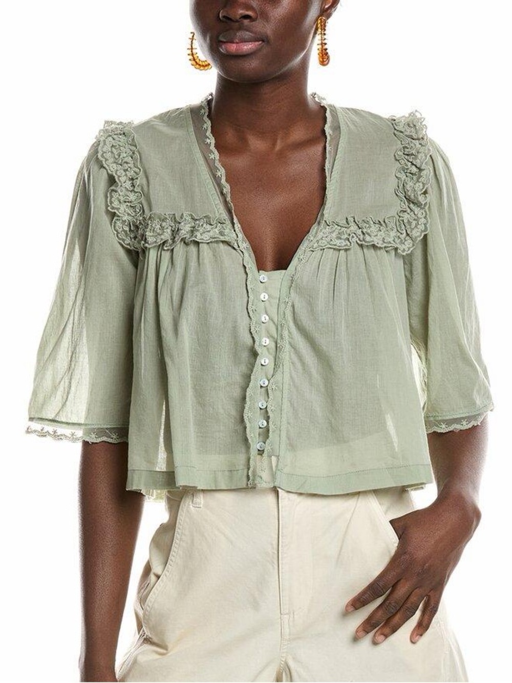 Free People Luna Lace Trimmed Top